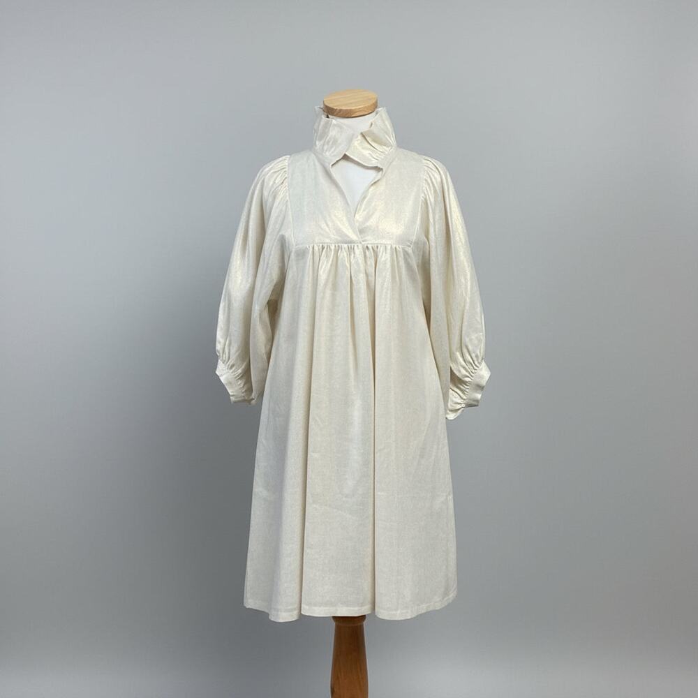 Emily McCarthy white gold linen Stella dress, size XS